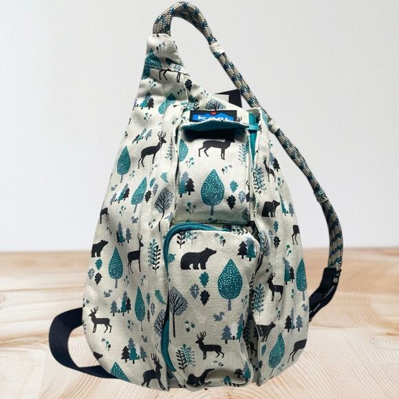 KAVU Mini Rope Bag Cozy Den Forest Animal Print Canvas Crossbody Sling NWT - Picture 2 of 7